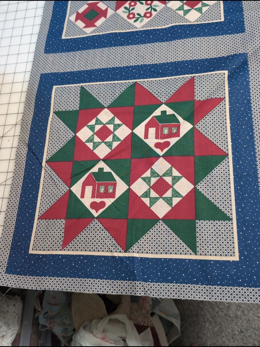 Patchwork Quilt Panel in Red and Green